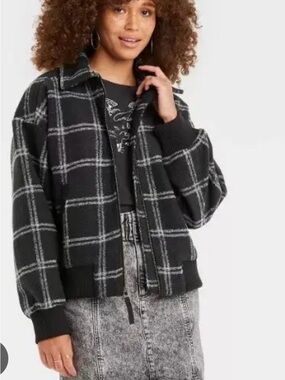 Zip-Front Bomber Jacket in Black and Gray